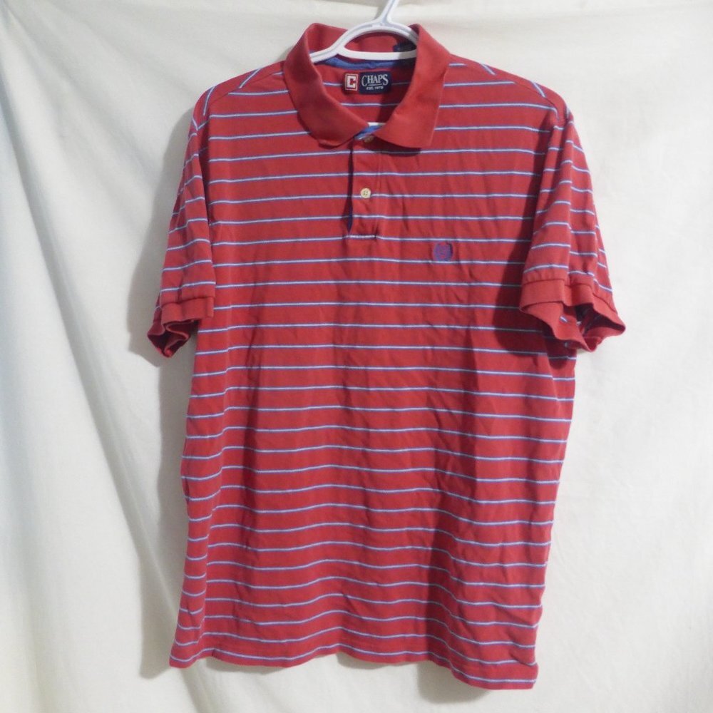 CHAPS, large, striped polo short sleeve shirt, 100% cotton, GUC